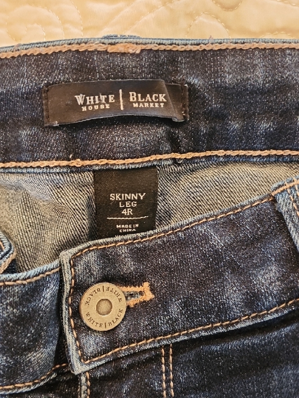 White House Black Market Dark Blue Distressed Skinny Jeans - Picture 2 of 5